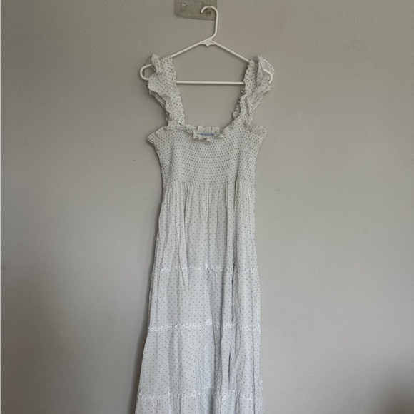 Hill House Ellie Nap Dress Swiss Dot White Blue Smocked Tiered Midi L - Picture 4 of 9